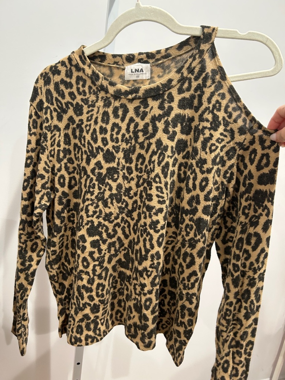 LNA Leopard Cold-Shoulder Long Sleeve Top - Tan & Black